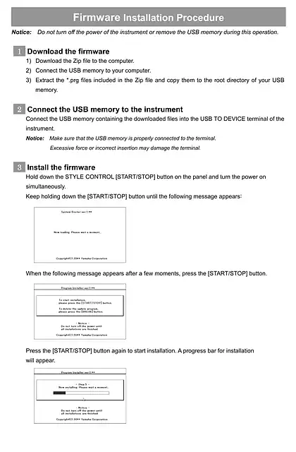 yamaha雅马哈Firmware Installation Guide for CVP-600 Series